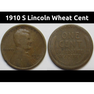 1910 S Lincoln Wheat Cent - antique San Francisco mintmark wheat penny