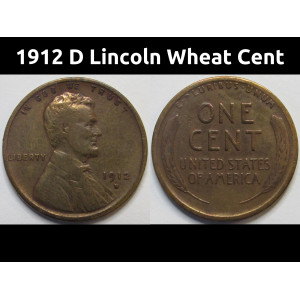1912 D Lincoln Wheat Cent - antique Denver mintmark wheat penny