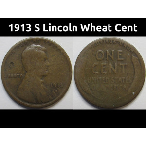 1913 S Lincoln Wheat Centh - antique San Francisco mintmark wheat penny