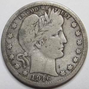 1916 Barber Quarter - antique final year of issue better conditional silver quarter