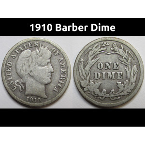 1910 Barber Dime - antique well defined silver dime