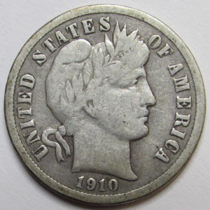 1910 Barber Dime - antique well defined silver dime