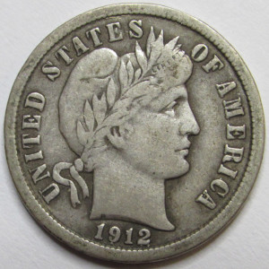 1912 Barber Dime - antique beautiful American silver dime