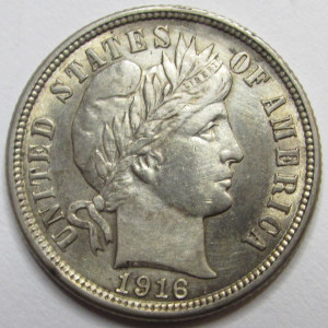 1916 Barber Dime - antique uncirculated American silver dime