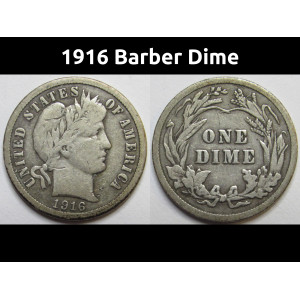 1916 Barber Dime - antique final year of issue American silver dime