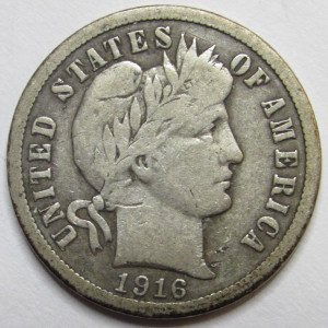 1916 Barber Dime - antique final year of issue American silver dime