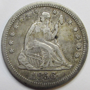 1856 Seated Liberty Quarter - antique better condition silver type coin