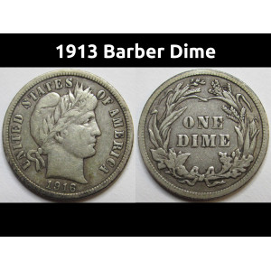 1913 Barber Dime - antique higher grade silver American dime