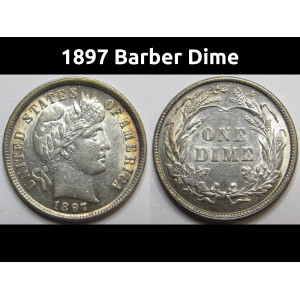 1897 Barber Dime - uncirculated 19th century toned American silver dime