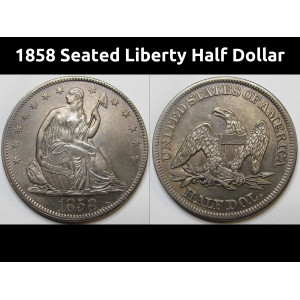 1858 Seated Liberty Half Dollar - high grade pre Civil War silver American half dollar
