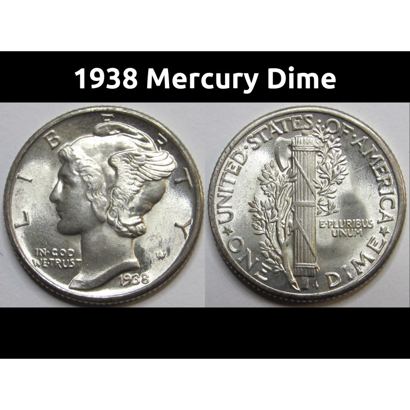 1938 Mercury Dime - high grade uncirculated American silver dime