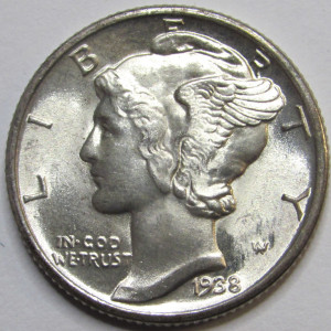 1938 Mercury Dime - high grade uncirculated American silver dime
