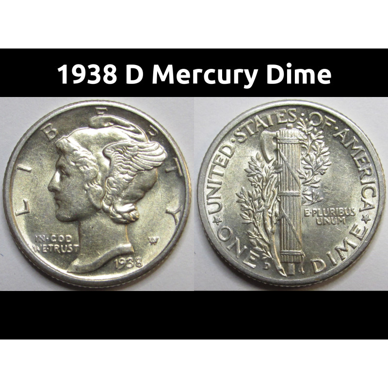 1938 D Mercury Dime - better date Denver mintmark American silver dime