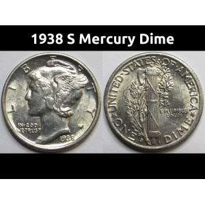 1938 S Mercury Dime - antique uncirculated American silver dime