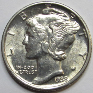 1938 S Mercury Dime - antique uncirculated American silver dime