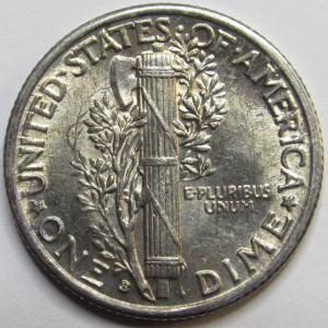 1938 S Mercury Dime - antique uncirculated American silver dime