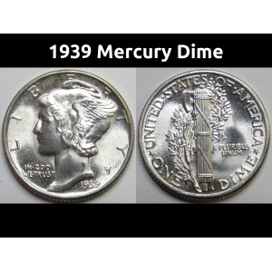 1939 Mercury Dime - antique thirties uncirculated silver dime