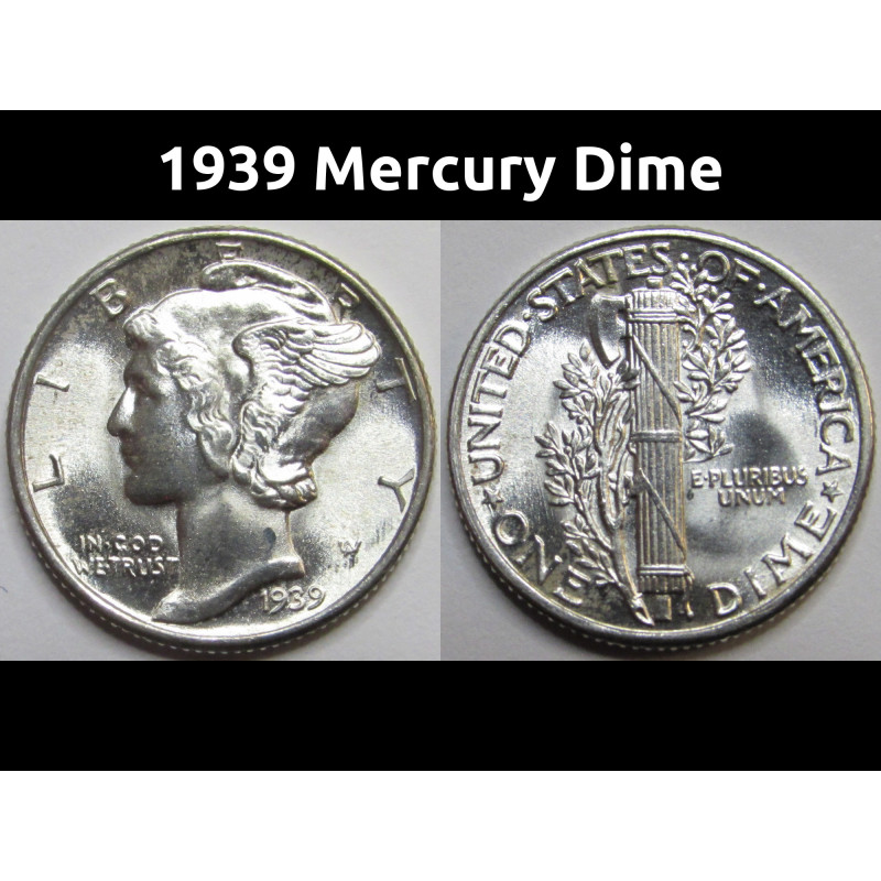 1939 Mercury Dime - antique thirties uncirculated silver dime
