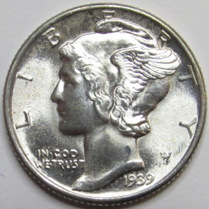 1939 Mercury Dime - antique thirties uncirculated silver dime