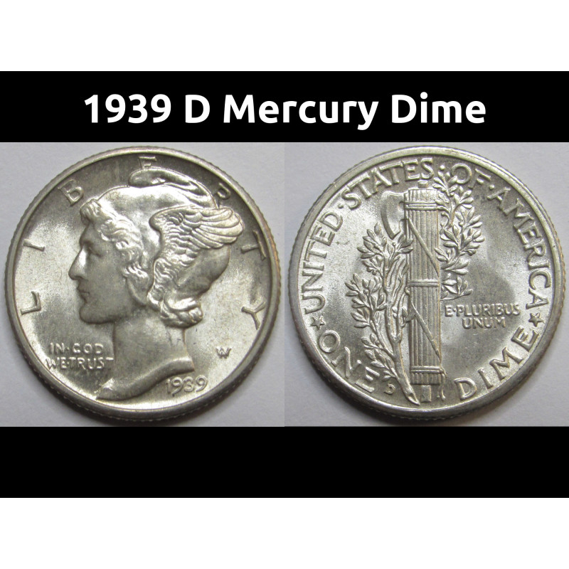 1939 D Mercury Dime - antique Denver mintmark American silver dime