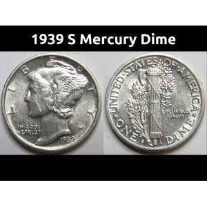 1939 S Mercury Dime - antique San Francisco mintmark silver dime