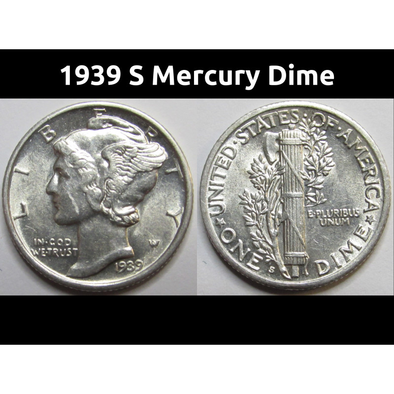 1939 S Mercury Dime - antique San Francisco mintmark silver dime