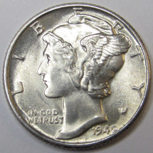 1940 Mercury Dime - antique uncirculated American silver dime