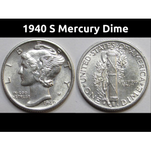 1940 S Mercury Dime - antique S mintmark American silver dime