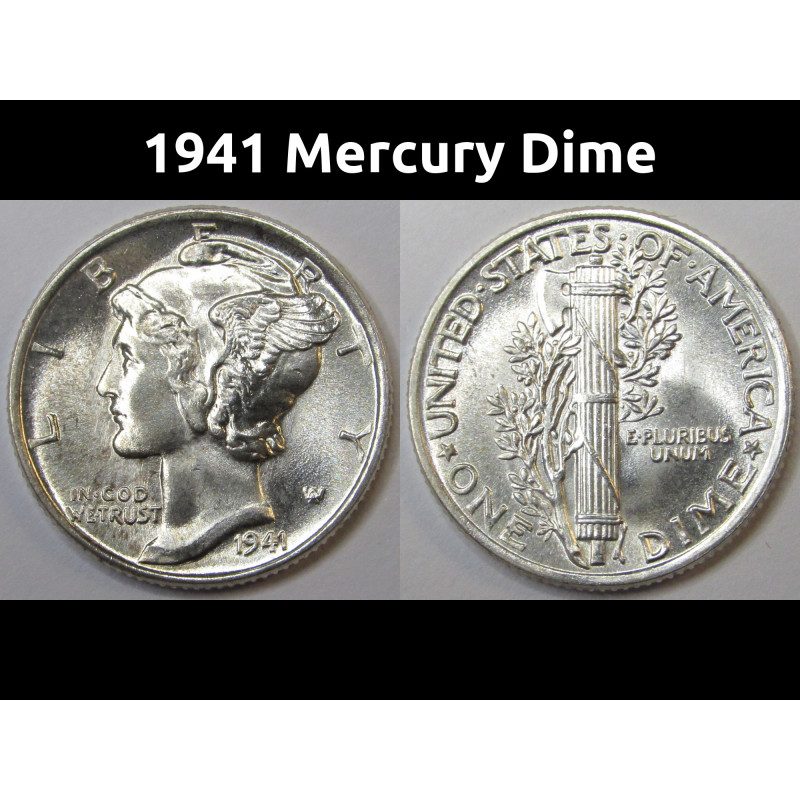 1941 Mercury Dime - antique American silver dime coin