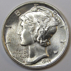 1941 Mercury Dime - antique American silver dime coin