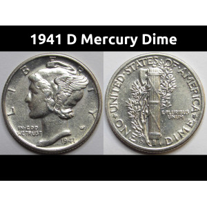 1941 D Mercury Dime - antique Denver mintmark American silver dime