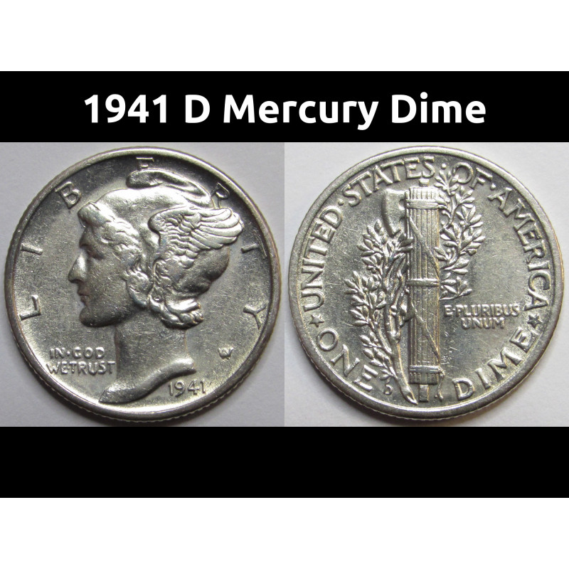 1941 D Mercury Dime - antique Denver mintmark American silver dime