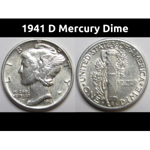 1941 D Mercury Dime - antique Denver mintmark American silver dime