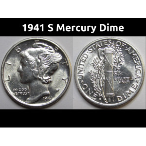1941 S Mercury Dime - antique San Francisco mintmark silver dime