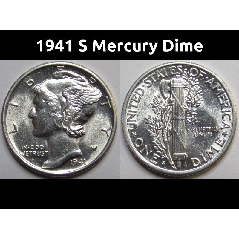 1941 S Mercury Dime - antique San Francisco mintmark silver dime