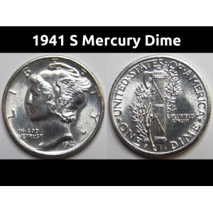 1941 S Mercury Dime - antique San Francisco mintmark flashy dime