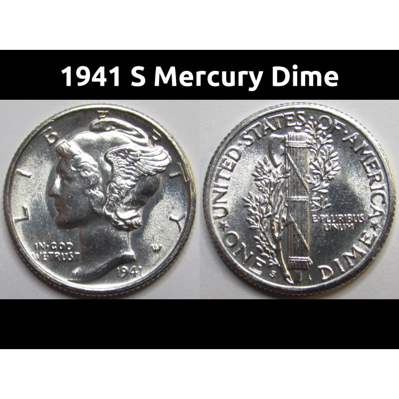 1941 S Mercury Dime - antique San Francisco mintmark flashy dime