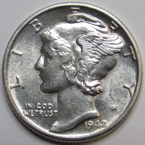 1942 Mercury Dime - uncirculated American silver dime