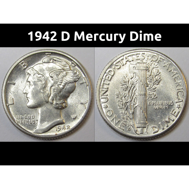1942 D Mercury Dime - antique Denver mintmark American silver dime