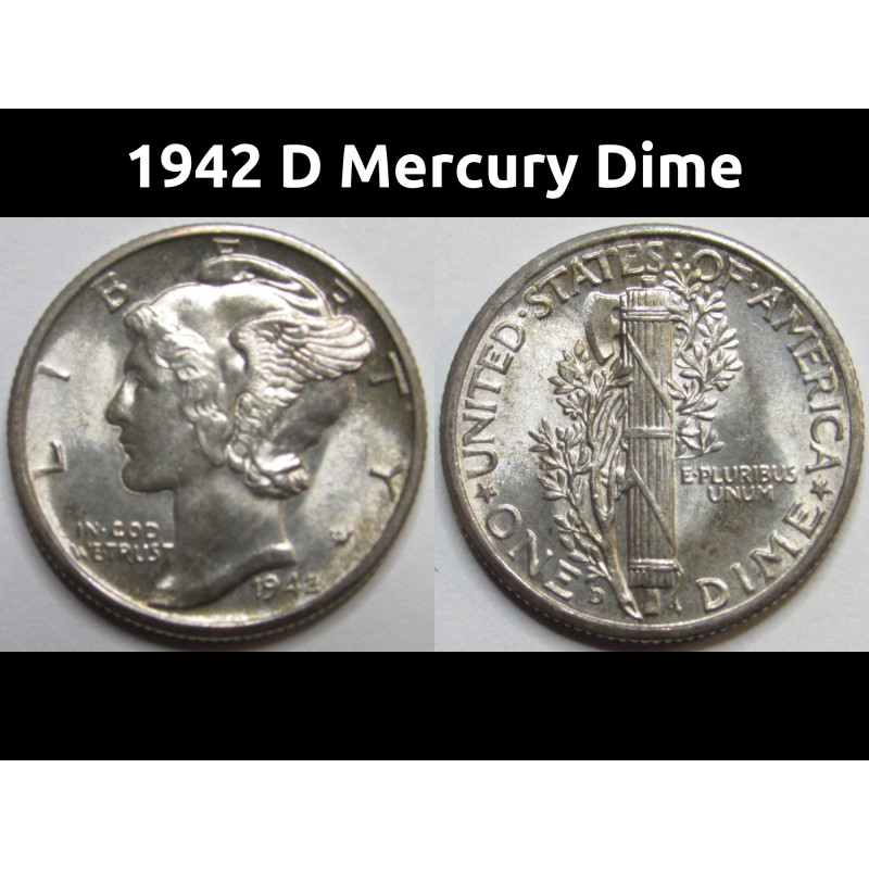 1942 D Mercury Dime - antique Denver mintmark American silver dime