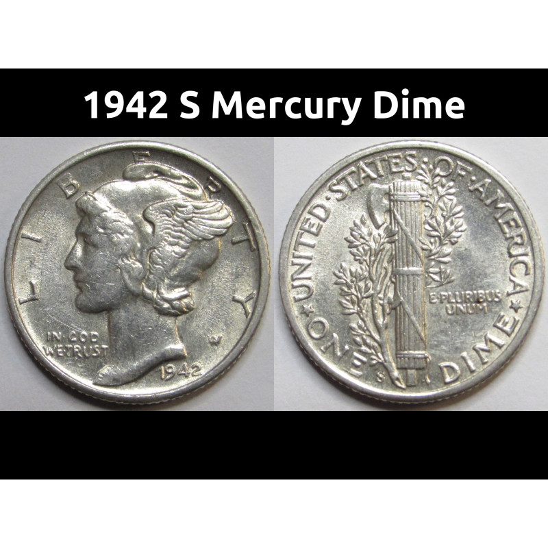1942 S Mercury Dime - antique San Francisco mintmark silver dime coin