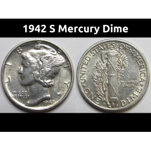 1942 S Mercury Dime - old American silver dime coin