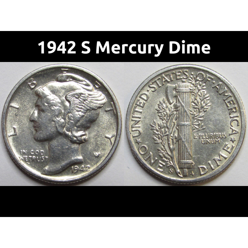 1942 S Mercury Dime - old American silver dime coin