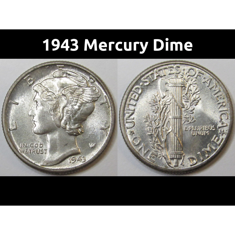 1943 Mercury Dime - antique WW2 American silver dime