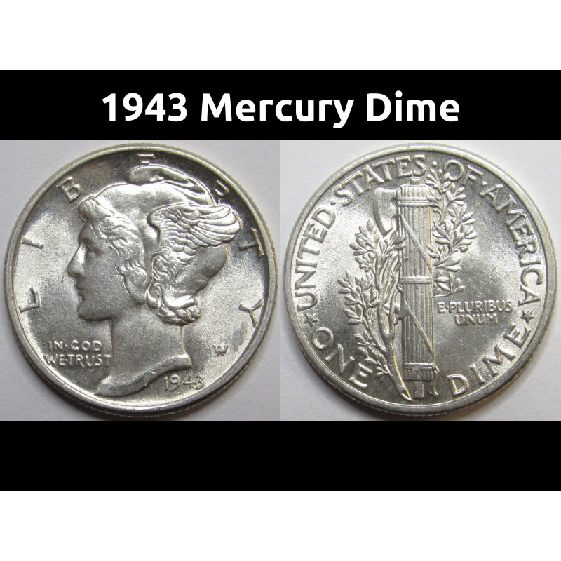 1943 Mercury Dime - antique WW2 silver American dime