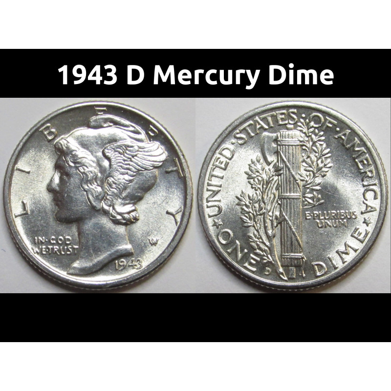 1943 D Mercury Dime - antique Denver mintmark silver American dime