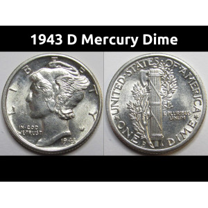 1943 D Mercury Dime - antique Denver mintmark silver dime coin