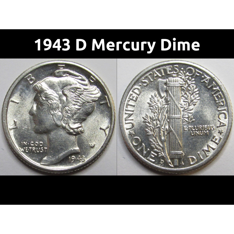 1943 D Mercury Dime - antique Denver mintmark silver dime coin