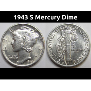1943 S Mercury Dime - antique American silver dime
