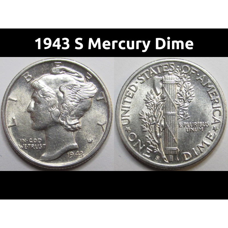 1943 S Mercury Dime - antique American silver dime